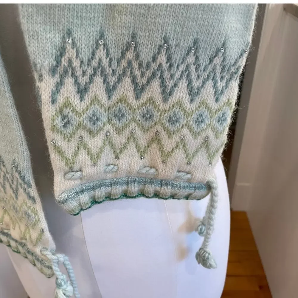 American Eagle Outfitters Wool Angora Blend Pale Blue Fair Isle Skinny Scarf